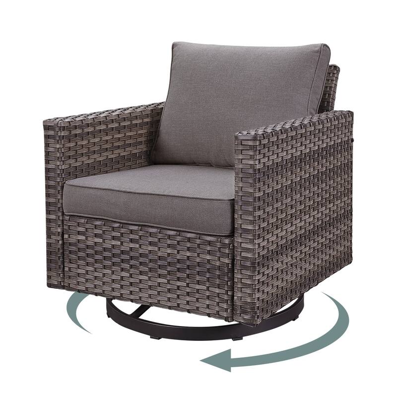 Gymojoy Wicker Swivel Glider Chair with 4 inch Olefin Cushions - 1-Piece - Grey Wicker / Grey Cusion