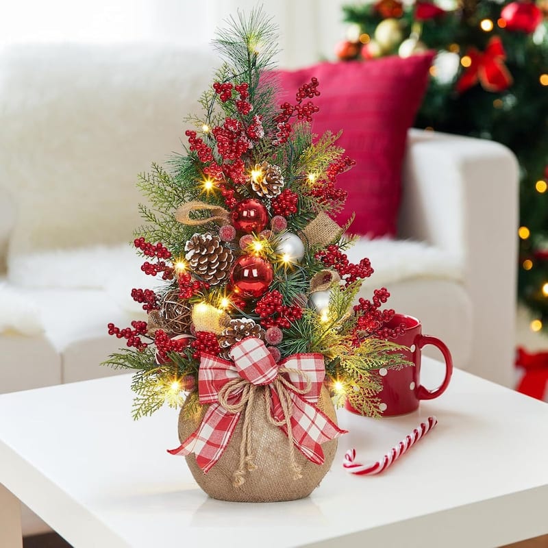 24 Inch Small Prelit Tabletop Christmas Tree for Home Table, Party - 2FT - Red