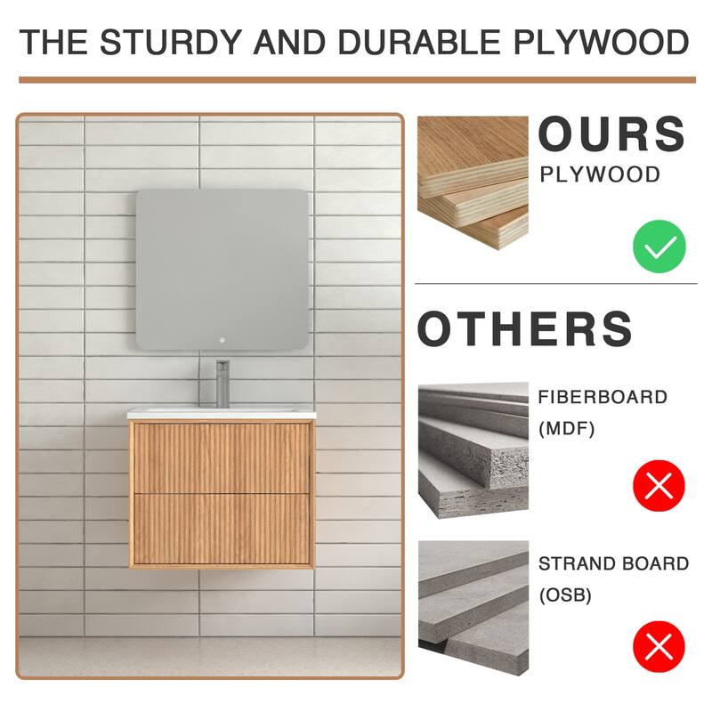 GDF Studio - Tavin European 24" Floating Wall-Mounted Bathroom Vanity with Resin Integrated Basin & 2 Storage Drawers