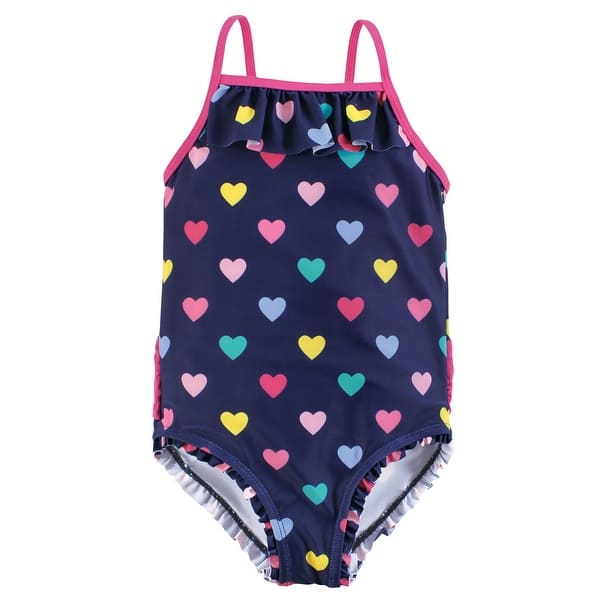 slide 1 of 1, Hudson Baby Girls Toddler Swimsuit, Navy Hearts 2T - Navy Hearts Toddler