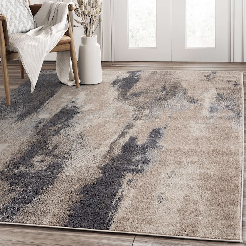 Abani Rugs Sahara SAH120A Wall of Sand Beige Dark Brown Area Rug - 5'3" x 7'6" - Beige