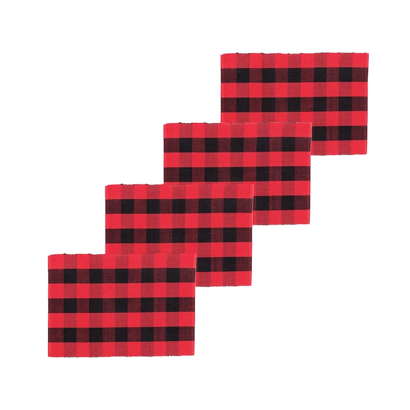 Franklin Checkered Plaid Black & Red Single Placemat Set of 4 - Set of 4