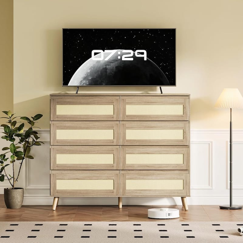 Boho 8 Drawers Wood Dressers TV Stand for Bedroom, Living Room, Hallway