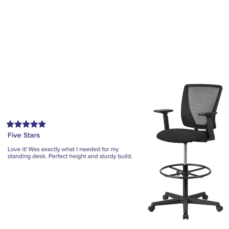Mid-Back Mesh Drafting Chair w/ Fabric Seat, Adjustable Foot Ring and Arms