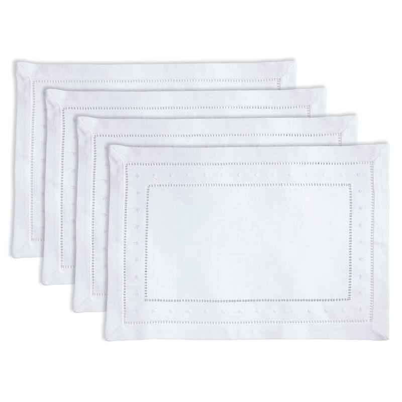 Classic Hemstitch with Embroidered Border Placemat (Set of 12) - 14"x20"