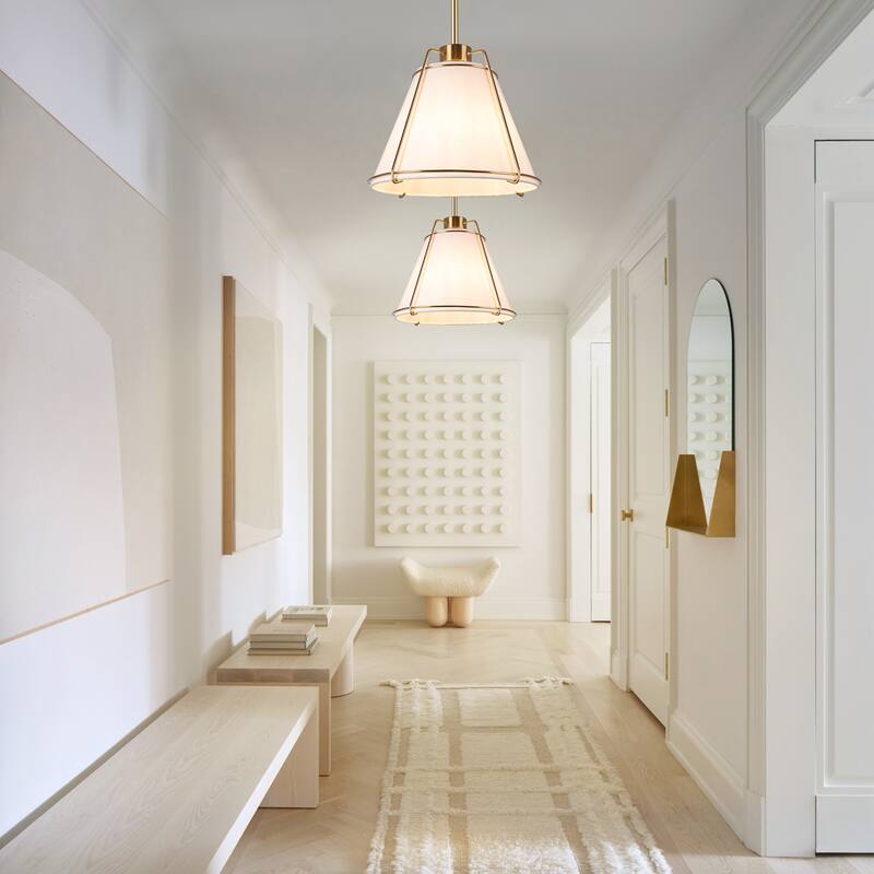 JASIWAY Modern Light Brass Chandelier with E26 Base and Fabric Shade