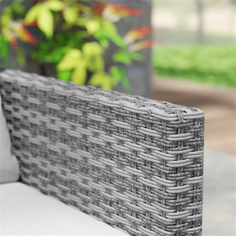 Modern 3 Piece PE Rattan Wicker Grey Outdoor Patio Furniture 2 Chairs with Cushions and Table - 26.8" W x 26" D x 29.5" H