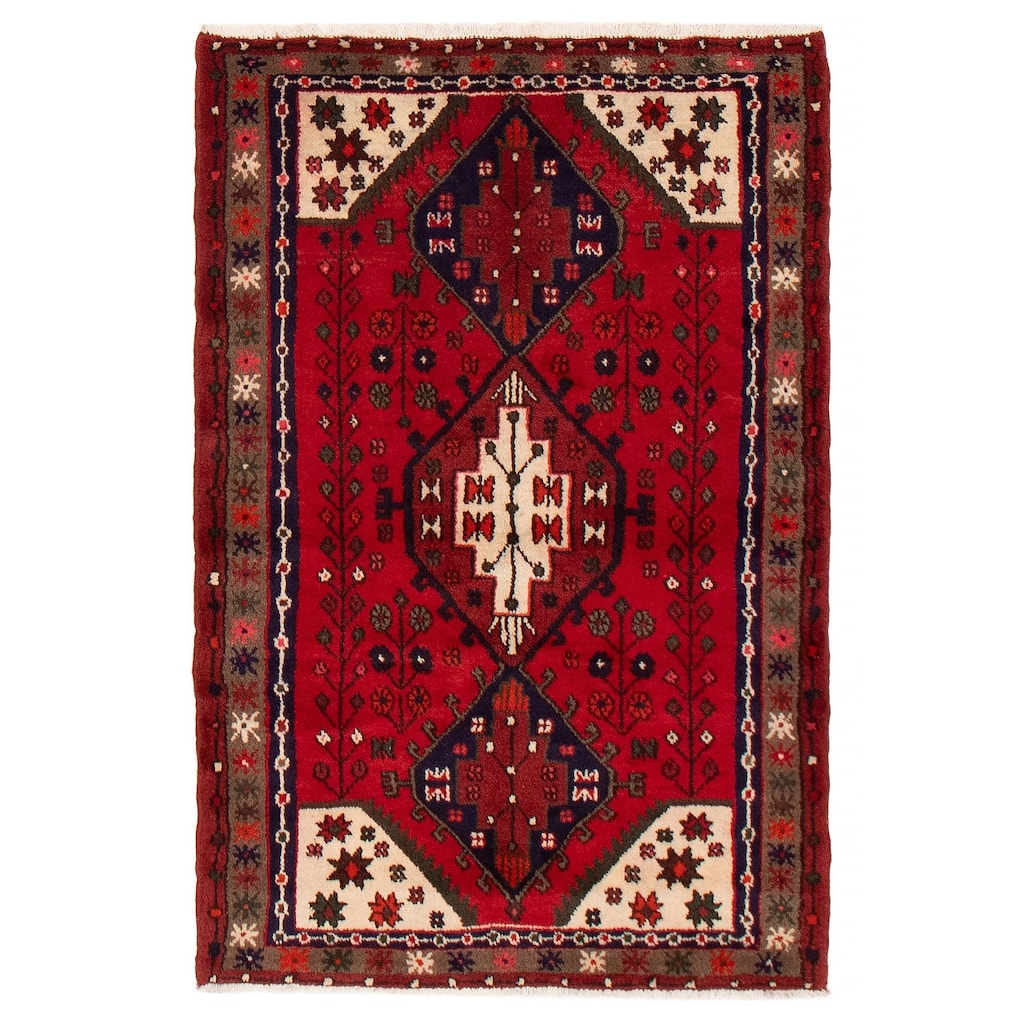 ECARPETGALLERY Hand-knotted Andelz Red Wool Rug - 3'3 x 4'10