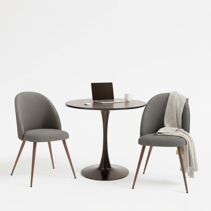 Homy Casa Modern 3-Piece Dining Set with White Round Tulip Table and Upholstered Chairs - Black - Grey