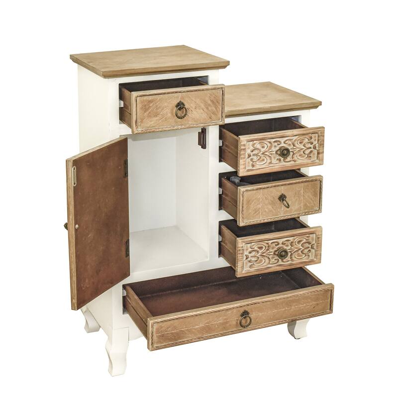 30" Tall Wooden Cabinet with 5 Drawers and 1 Door in Natural