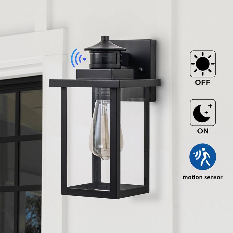2-Pack 1-Light Powder-coated Black Motion Sensor Dusk to Dawn Outdoor Wall Sconces