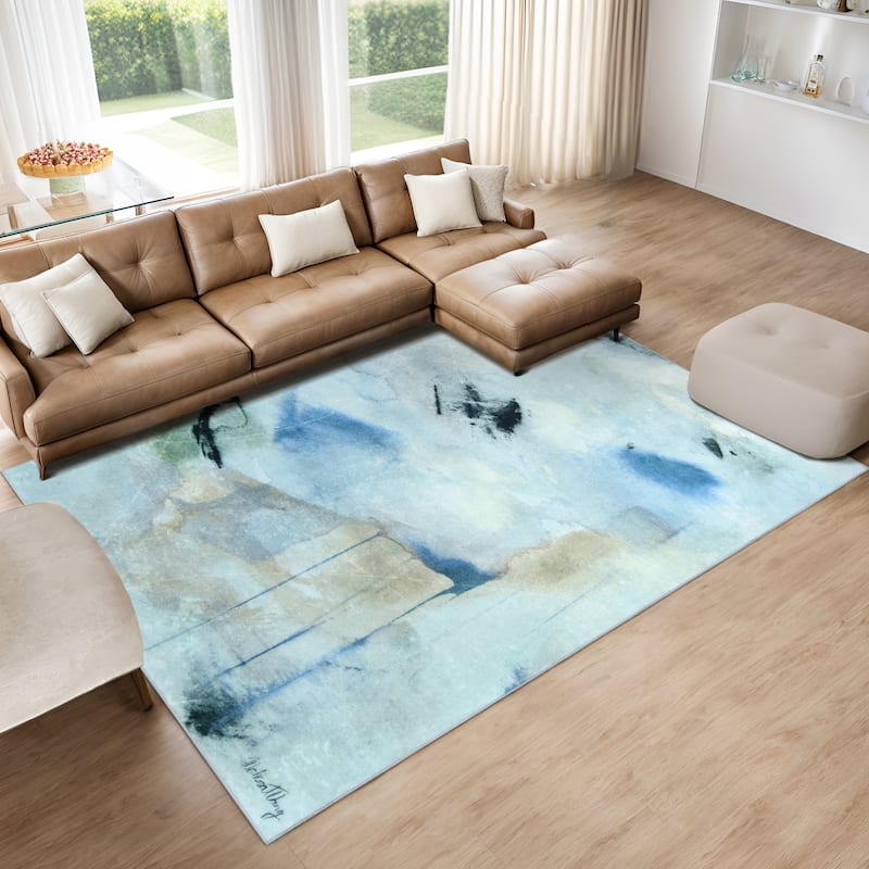 Floating Stars, Hand Washable Abstract Art Area Rug, power-loomed, 100% polyester, 2mm pile, non-slipping back