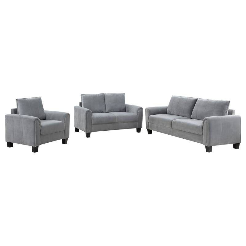 Davis Traditional Upholstered Rolled Arm Sofa Grey - 3 Piece