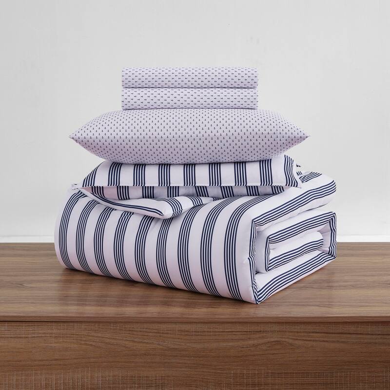 Tommy Hilfiger Campus Stripe Reversible Blue Comforter Bonus Set