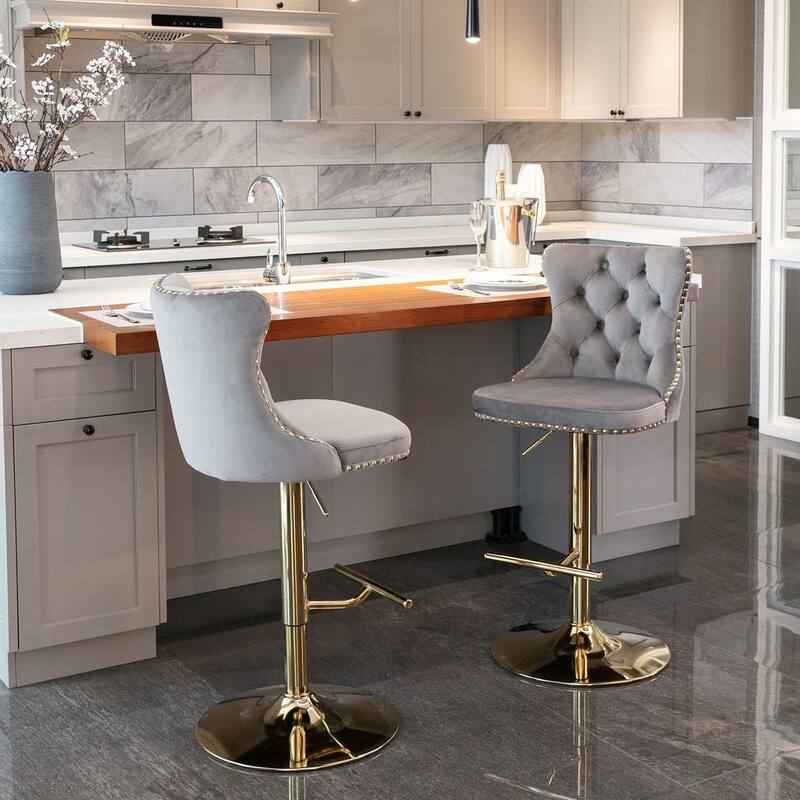 Bar stools with Backs Luxurious Velvet Swivel - Adjustable Height, Set of 2