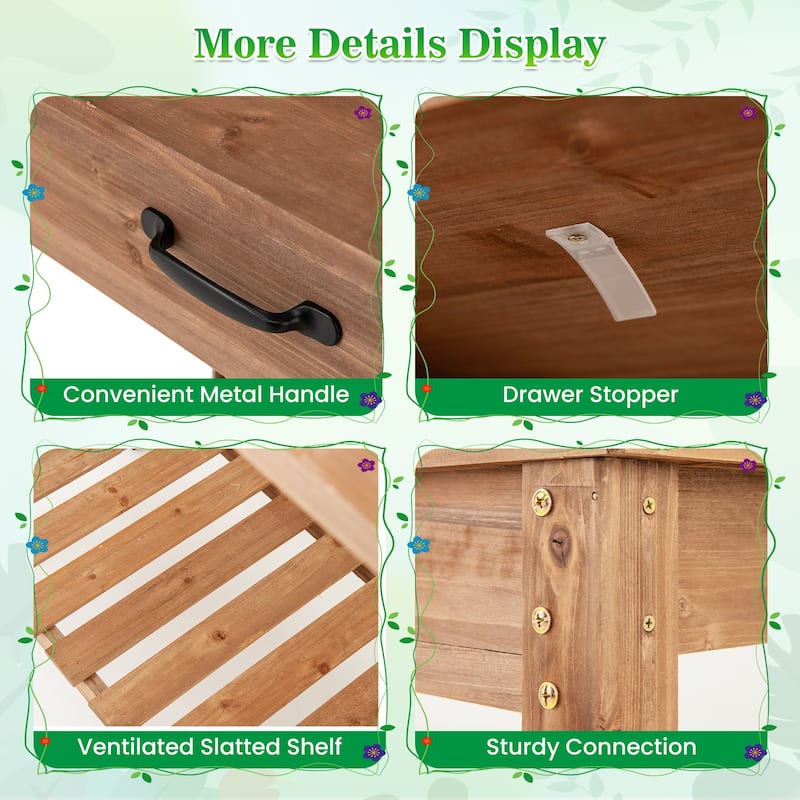 Gymax Potting Bench Outdoor Wooden Garden Table Work Station Solid