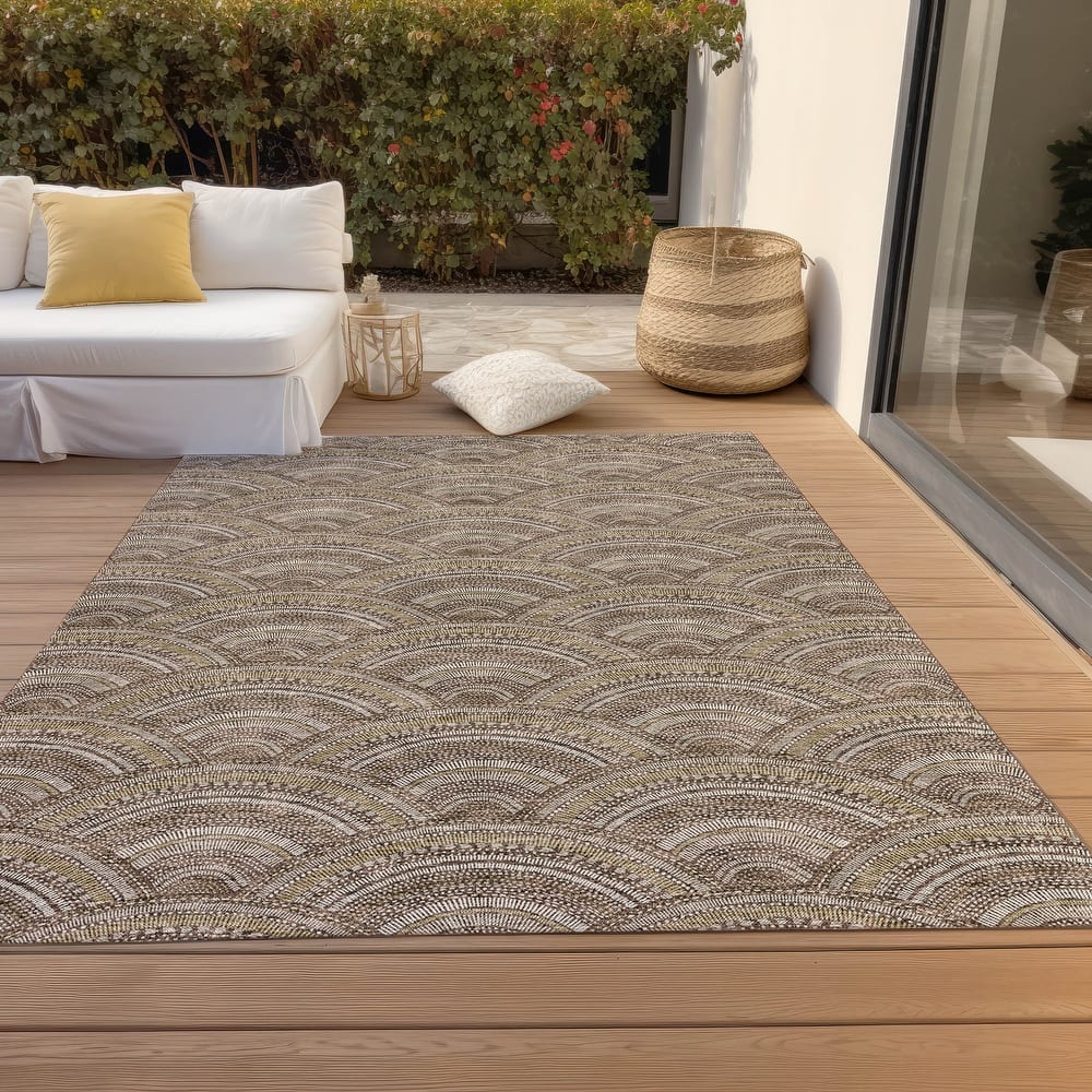 Machine Washable Indoor/ Outdoor Modern Mosaic Chantille Rug
