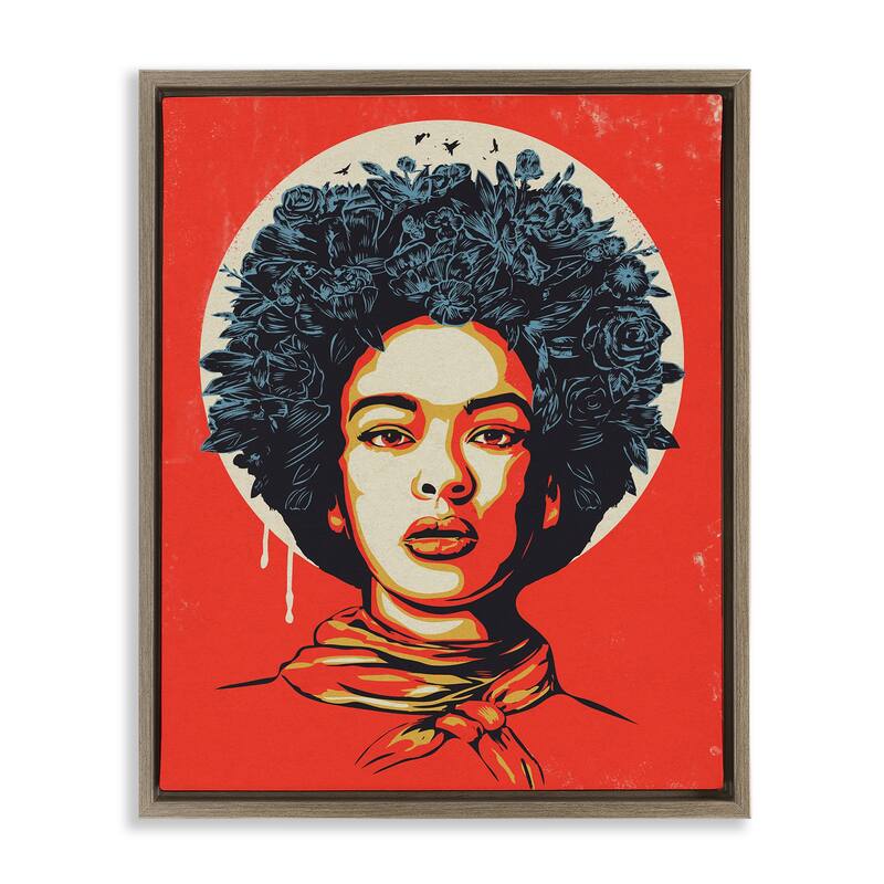 Stupell Vibrant Portrait of Woman Framed Floater Canvas Wall Art Design By Balazs Solti - 25 x 31 - Brown