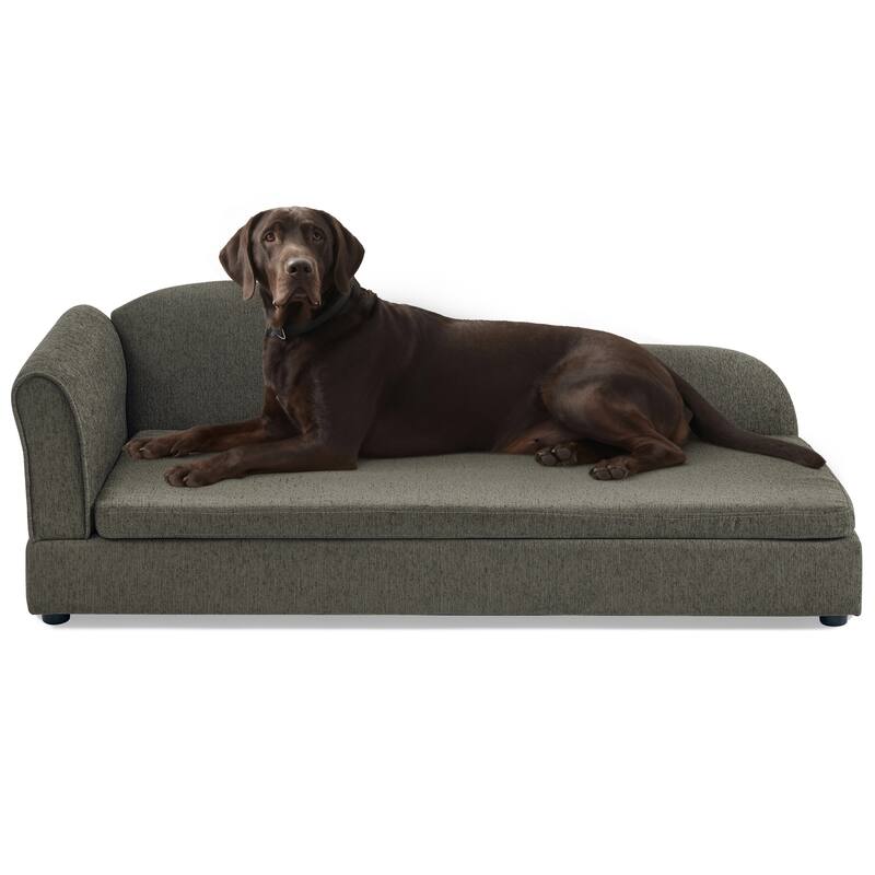 Oversized Pet Sofa, Elegant Modern Linen Fabric Elevated Dog Sofa Bed, Oversized Rectangular Pet Bed with Backrest & Armrest