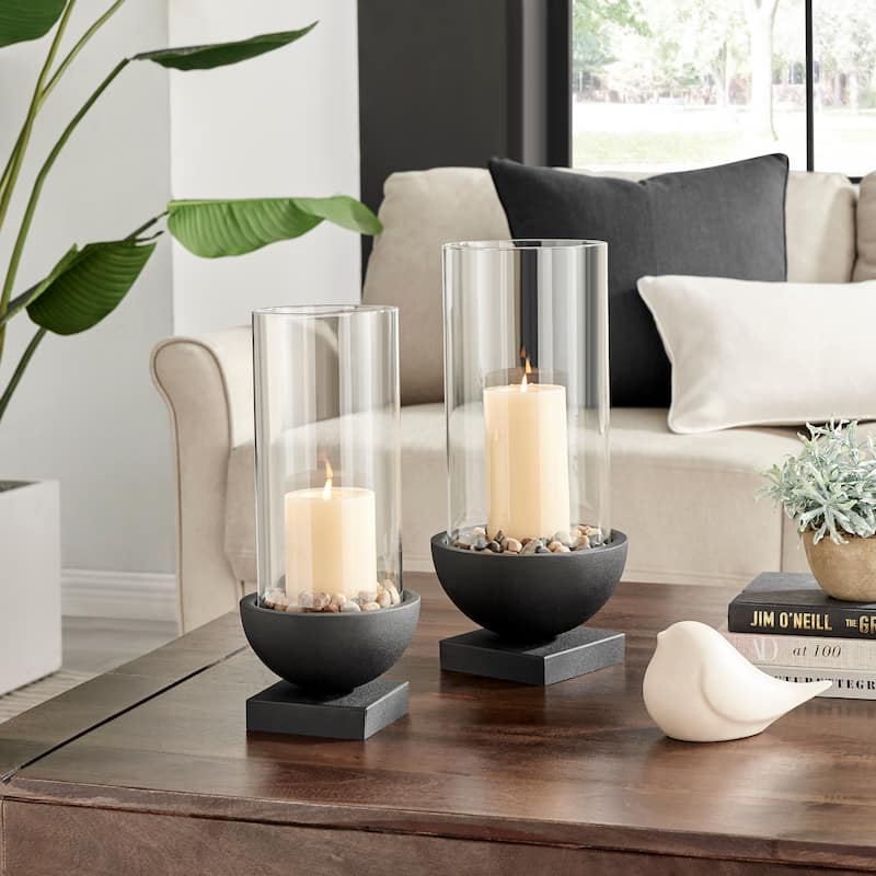 Danya B. Modern Black Metal Bold Pedestal and Glass Pillar Candle Holder