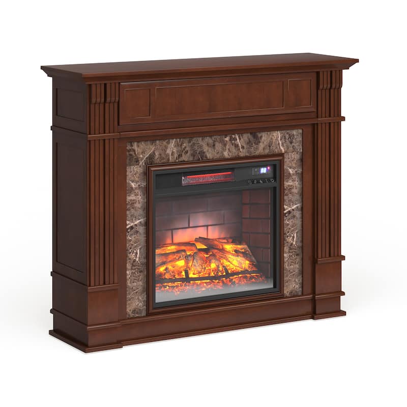 SEI Furniture Maple Faux Stone Electric Media Fireplace - Brick Accent Firebox