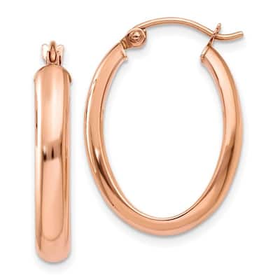 Curata 10k Rose Gold Polished Half round Oval Hoop Earrings - 26x4mm