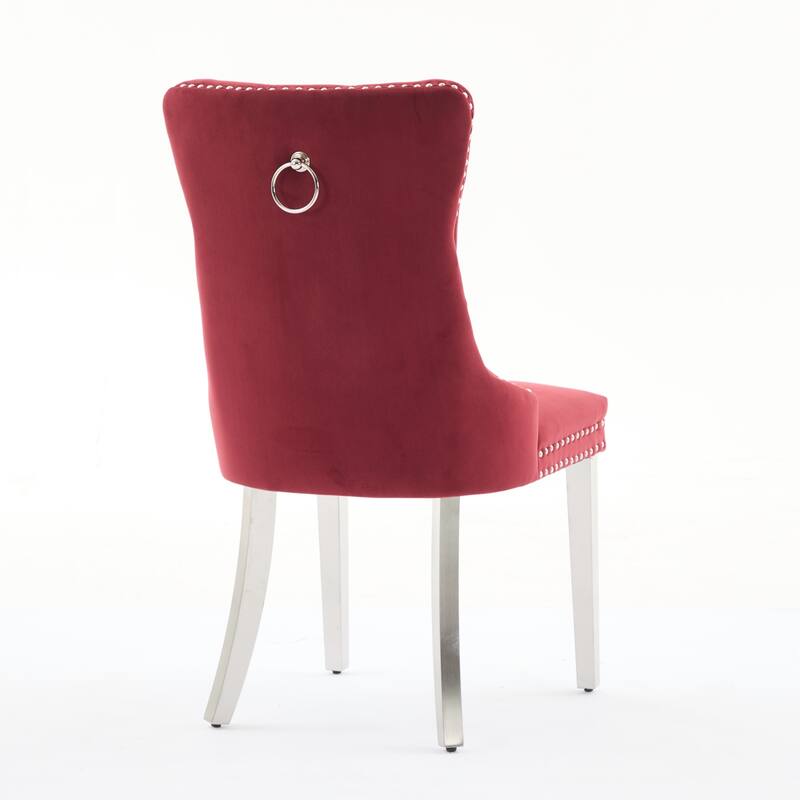Velvet Dining Chairs Set of 2, Button Tufted Upholstered Dining Chair, Kitchen Chairs with Nailhead Trim & Stainless Steel Legs