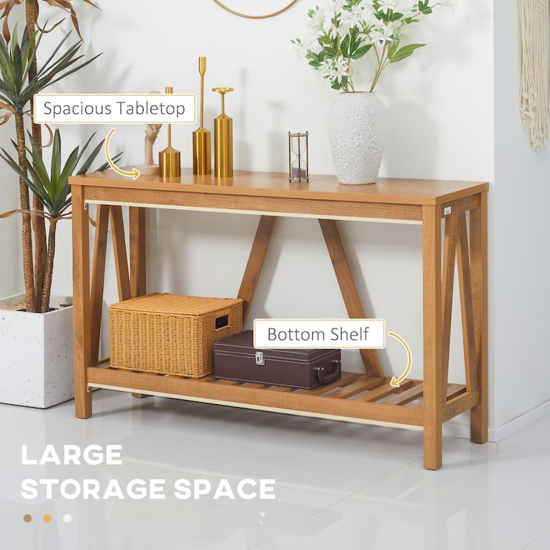 Console Table, Farmhouse Entryway Table with Storage Slatted Shelf, Rustic Sofa Table with Anti-Tipper for Living Room