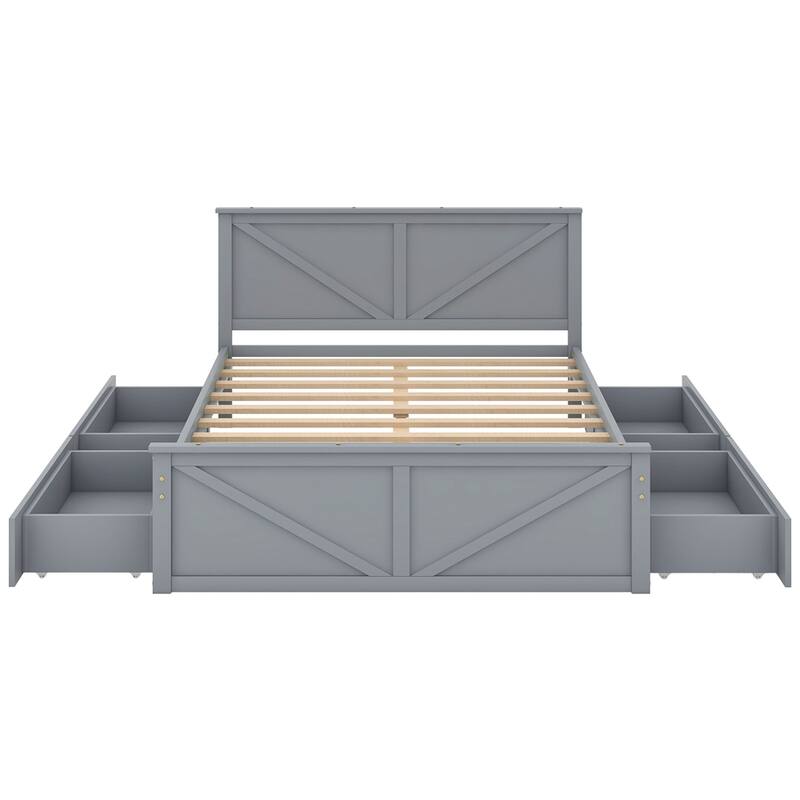Queen Size Wood Platform Bed with 4 Storage Drawers and Legs