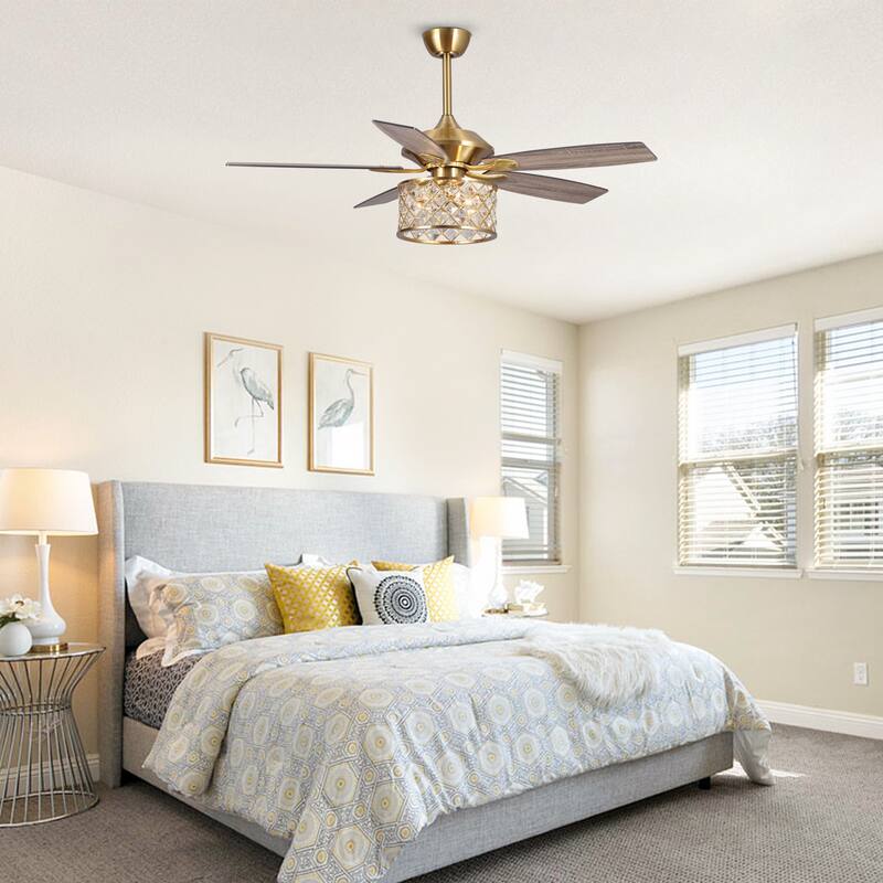 52-in Gold 3-Light Modern Crystal Chandelier Ceiling Fan with Remote