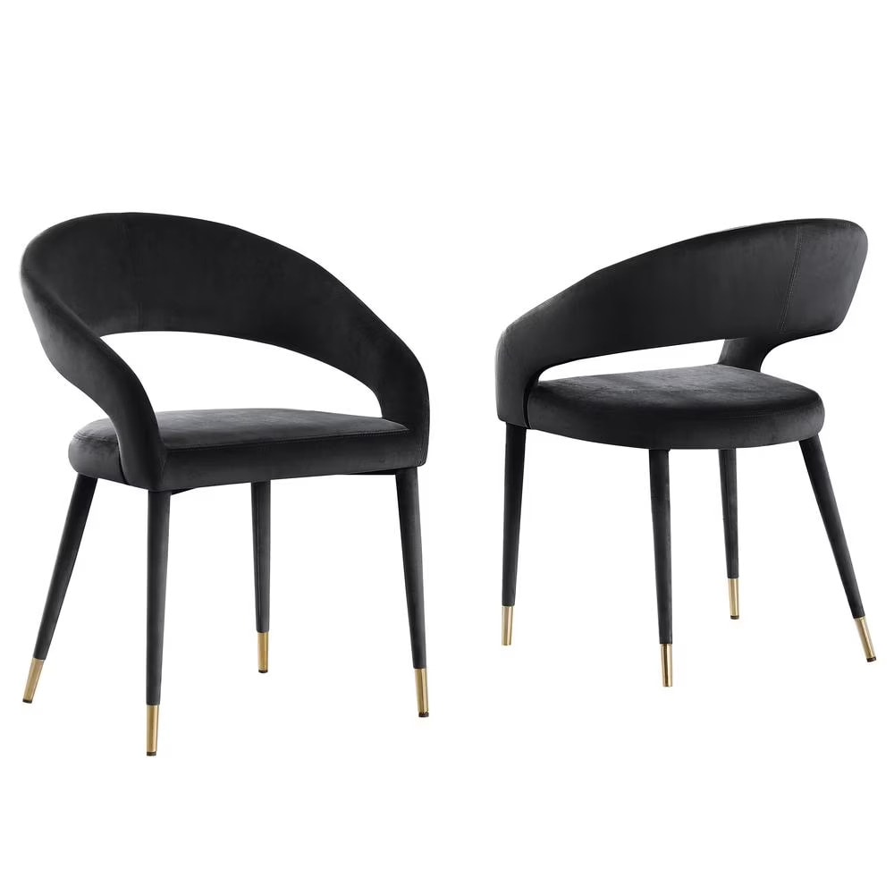 Modern Dining Chair Set Of Two With Velvet Upholstery And Wooden Legs With Gold Accent Tips