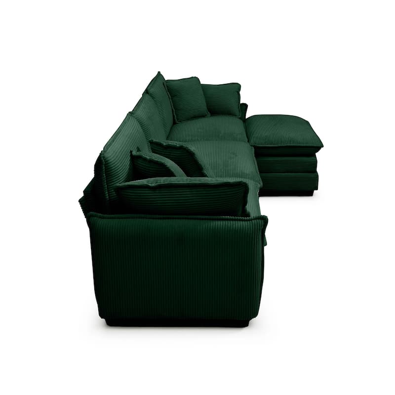 3-piece Corduroy Upholstered L-Shaped Modular Sectional Sofa with Removable Ottoman, 4 Pillows, and Free Combination
