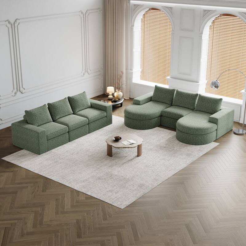 Modern L-Shaped Chenille Sectional Sofa with Chaise and Six modules