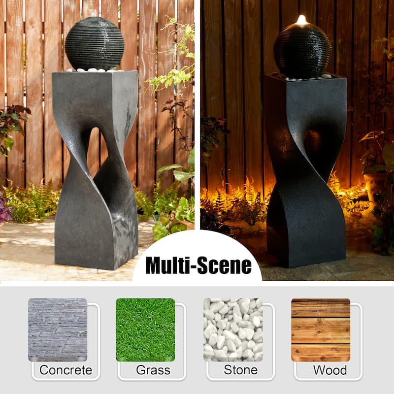 Glitzhome Modern Geometric Oversized Pedestal Sphere Polyresin Outdoor Floor Fountain with Pebbles