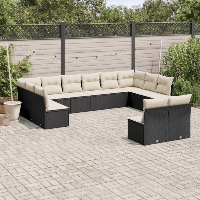vidaXL Garden Sofa Set Black - Black and cream Large Without table