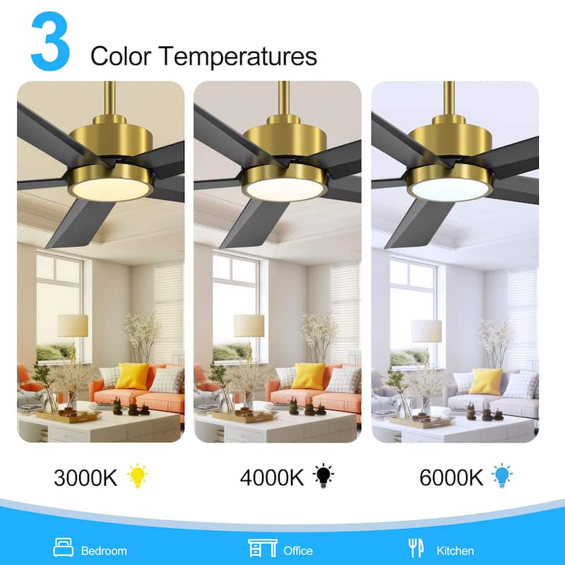 Breezary 65"/52"/42" 5-Blade LED Ceiling Fan with Light Kit and Remote