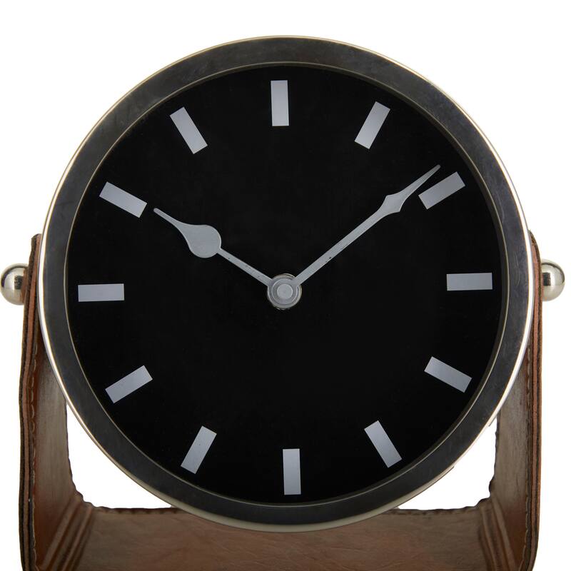 Silver or Gold Stainless Steel Metal Decorative Clock with Leather Stand