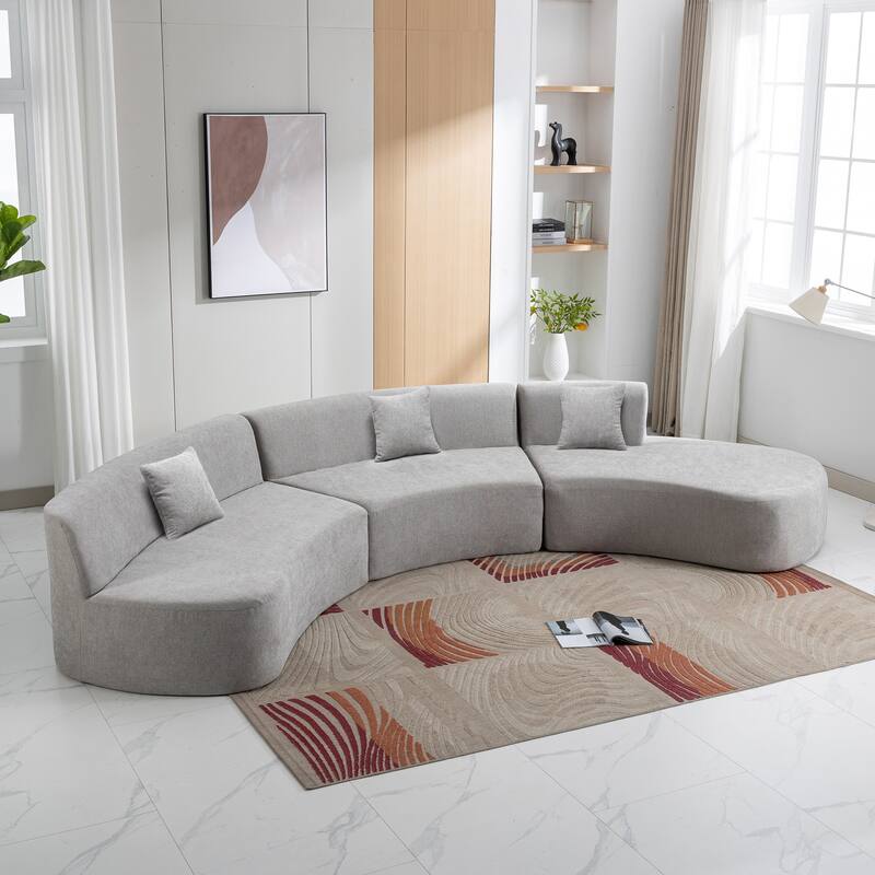 136in Stylish Curved sofa Sectional Sofa Chenille Fabric Sofa Couch with Three Throw Pillows for Living Room,