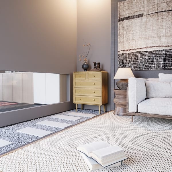 light wood and gold dresser 5-Drawer Modern Dresser with Fluted Panels  Light Wood Grain Cabinet with  Gold Metal Legs, 48" Tall Storage Chest for Bedroom, Living Room & Entryway