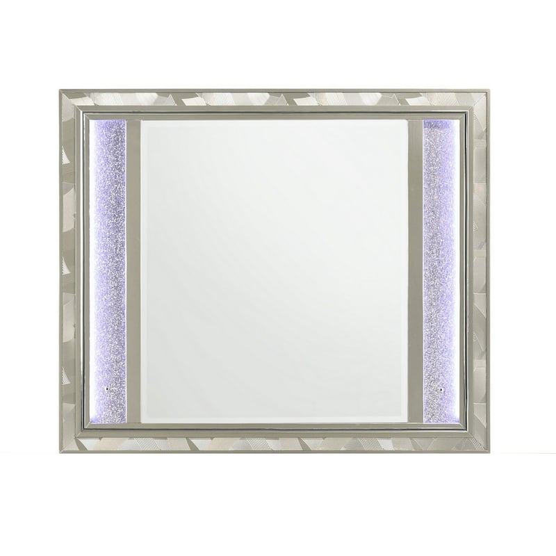 Bet 41 x 48 Dresser Mirror, Silver Solid Wood Frame with Rhinestone Inlay