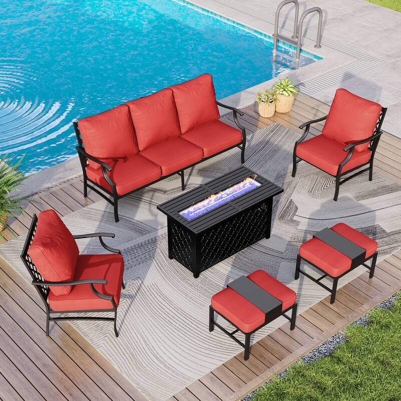 MAISON ARTS Outdoor Sofa Set 4/6-Piece Patio Conversation Set with 45'' Gas Fire Pit Table - Set 4 - Red