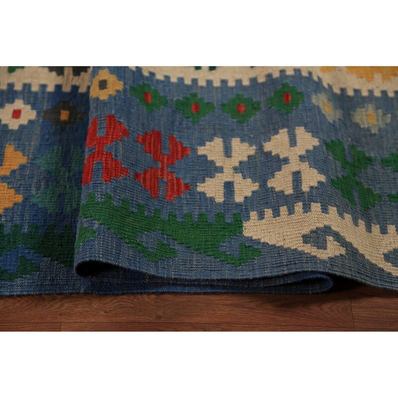 Palace Size Geometric Kilim Oriental Rug Hand-Woven Wool Carpet - 9'10"x 16'0"