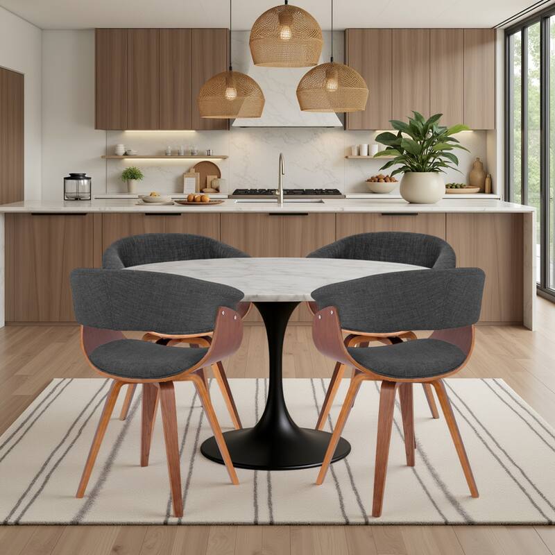Carson Carrington Vamdrup Mid-Century Dining Chair with Bentwood Legs - Charcoal & Walnut - Set of 4