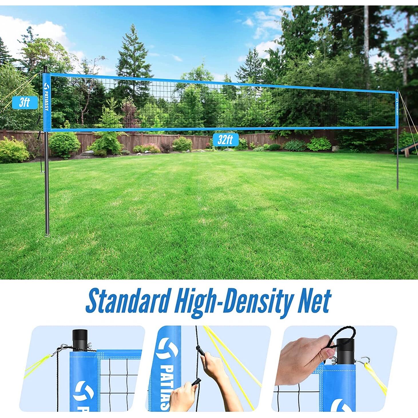 Patiassy Volleyball Net for Beach Backyard PU Volleyball with Pump and
