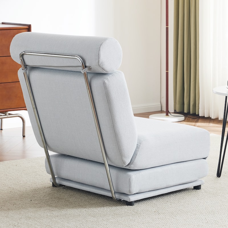 Light Grey-Blue Modern 34" Linen Upholstered Foldable Chaise Lounges Chair with Pillow for Living Room