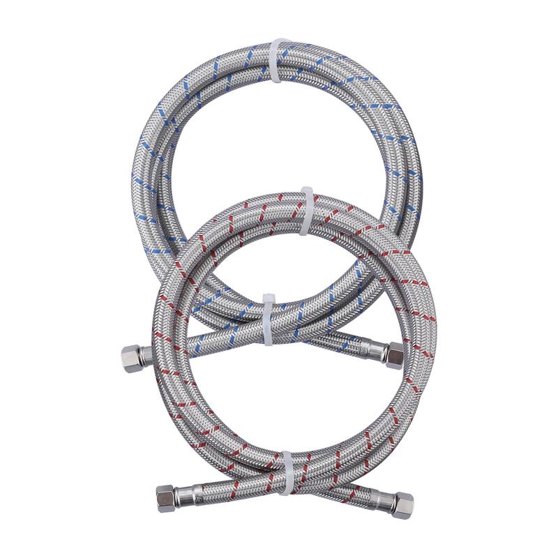 WOWOW 3/8 in. COMP x 3/8 in. COMP Stainless Steel Faucet Supply Lines - Stainless Steel - 12-inch