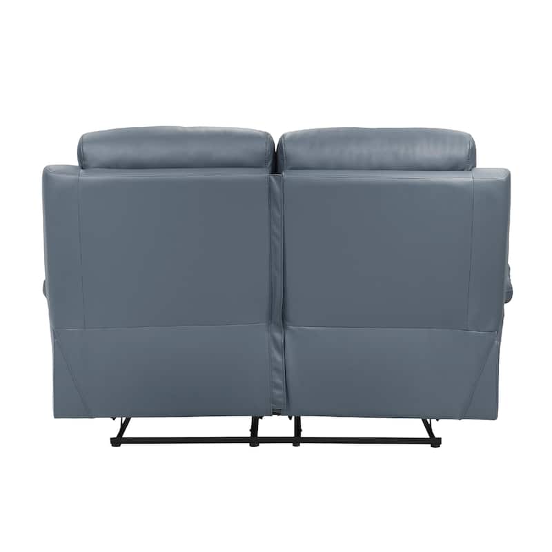 Hanna Manual Double Reclining Loveseat, Blue Top Grain Leather 64 Inch