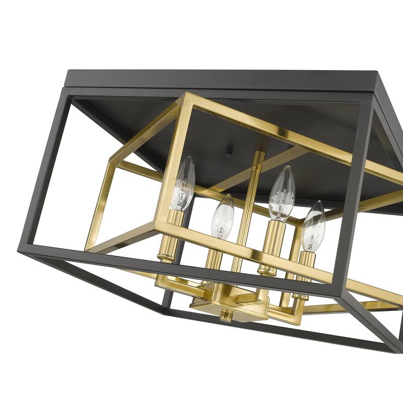 4-Light Black And Gold Interlocked Box Flush Mount
