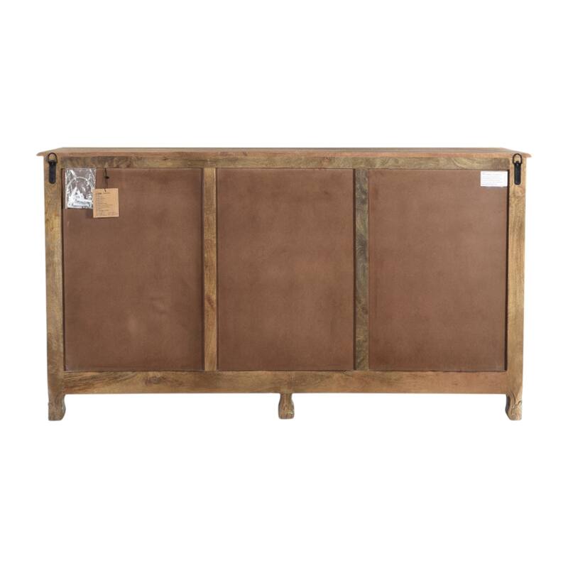 HomeRoots 66" Gray Distressed Solid Wood Carved Floral Six Drawer Sideboard with Two Doors - 66.00 in. x 36.00 in. x 20.00 in.