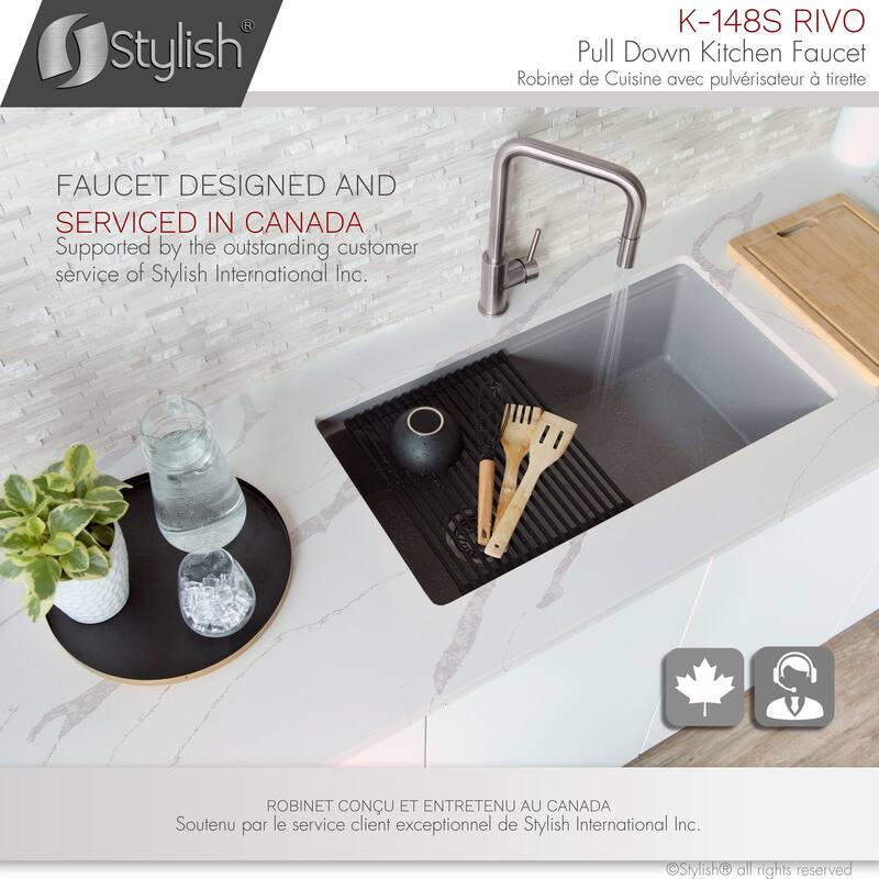 STYLISH Kitchen Sink Faucet Single Handle Pull Down Dual Mode in Stainless Steel - Faucet Height: 14 3/8" | Spout Height: 7 7/8"